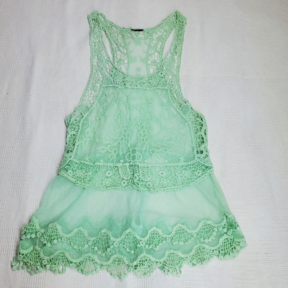 Seafoam Green Sheer Lace Tank Top